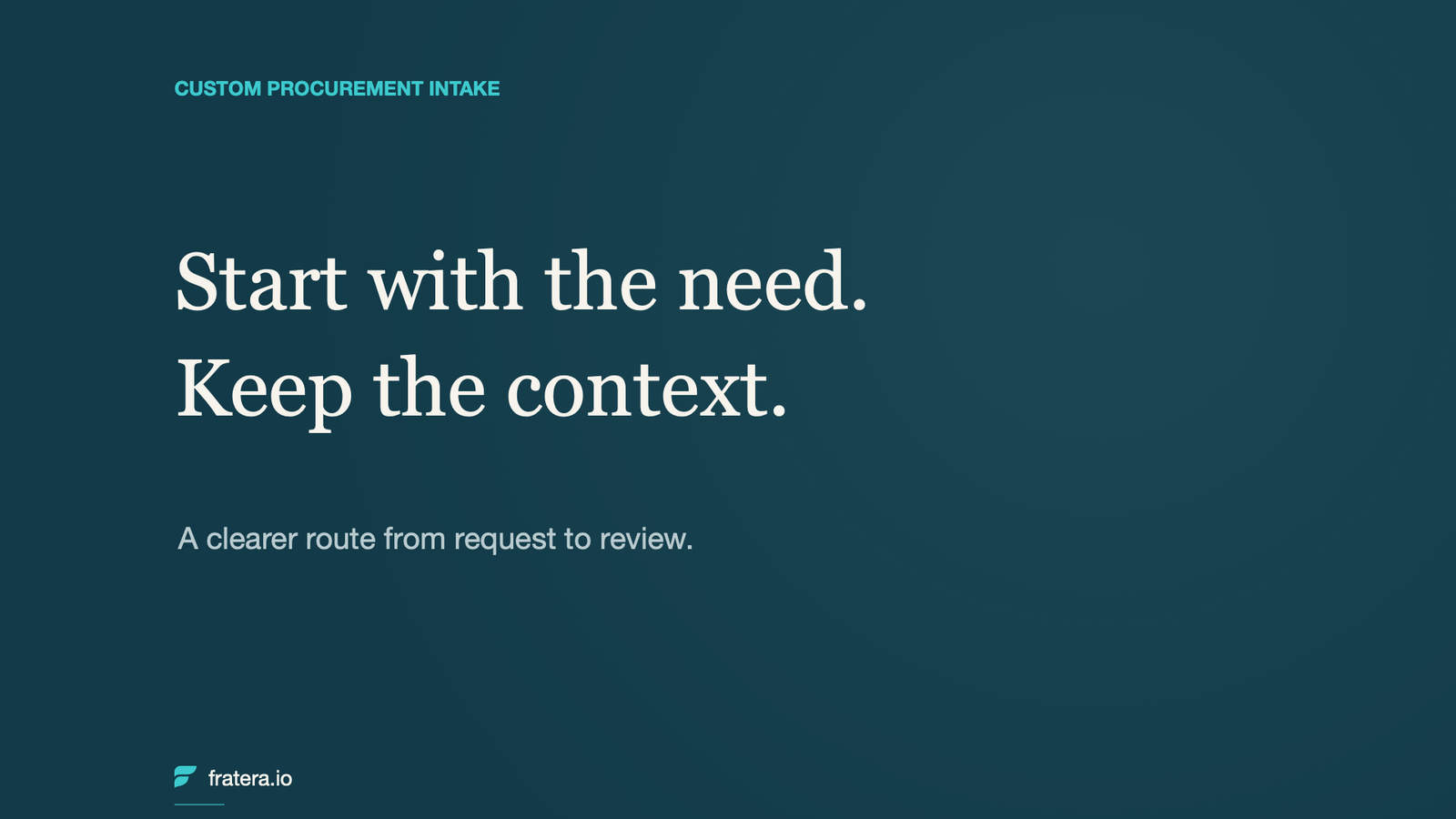 Start with the need. Keep the context. Fratera procurement intake workflows.